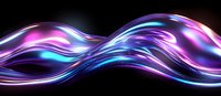 Luminous flowing waves in neon purple and blue colors against black background create dynamic abstract light trails with glowing energy effect.
