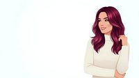 Young woman with long burgundy wavy hair wearing cream sweater, isolated on white background for design, fashion, beauty, and lifestyle projects.