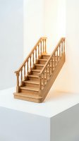 Wooden staircase model with railings isolated on white background, suitable for architectural visualization, interior design mockups, and educational materials.