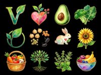 Vegetable and fruit collection with fresh produce, herbs, and garden elements isolated on transparent background. Ready for t-shirt designs, clipart, stickers, print-on-demand products, and sublimation projects.