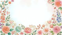 Watercolor floral border with roses, hearts and botanical elements on white background, isolated design for invitations, greeting cards and decorative projects.
