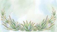 Watercolor succulent border with gold accents on soft green background, featuring aloe and echeveria plants arranged in elegant arch composition.