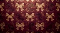 Elegant burgundy and gold bow pattern with ornate decorative swirls creates luxurious seamless background for gift wrapping, holiday designs and festive projects.