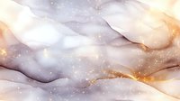 Ethereal abstract background with flowing white and gold marble texture, sparkling particles, and soft waves for luxury branding and design projects.