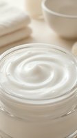 Luxurious white face cream with smooth swirl texture in glass jar for skincare and beauty routine applications.