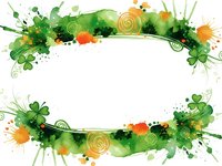 St. Patrick's Day watercolor frame with shamrocks and decorative swirls on white background for greeting cards and festive designs.