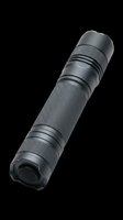 Compact tactical flashlight with textured grip and adjustable focus lens, isolated on transparent background. Ready for clipart, t-shirt design, print-on-demand products, stickers, and sublimation projects.