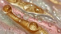 Macro view of gold and pink glitter with water droplets creating abstract luxury texture for cosmetic or fashion background.