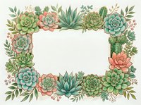 Succulent plants and botanical foliage frame isolated on white background, ready for design use on invitations, cards, posters, and merchandise applications.