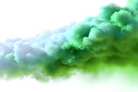 Vibrant green smoke cloud formation against white background, creating atmospheric effect for creative design projects and overlays.