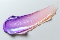Glossy cosmetic smear with purple to peach gradient on white background, showcasing luxurious cream or serum texture for beauty branding.