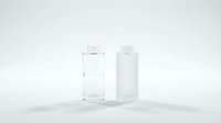 Clear glass and white plastic bottles on clean white background for product photography and packaging design mockups.
