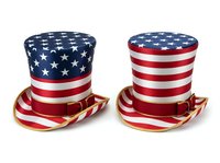 Patriotic top hats with stars and stripes design, isolated on white background. Perfect for Fourth of July, Independence Day celebrations, and American-themed events, clipart, and promotional materials.