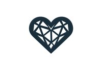Geometric heart shape in dark blue color with angular facets and crystalline pattern creates modern minimalist design on white background, isolated for creative use.
