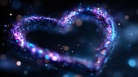 Glowing heart shape made of sparkling particles and light effects on dark blue background for romantic designs and Valentine's Day projects.