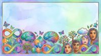 Colorful watercolor illustration featuring diverse faces, infinity symbols, and botanical elements on isolated white background, suitable for t-shirt designs and clipart applications.