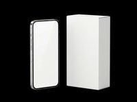 Smartphone with blank screen and white box mockup, isolated on transparent background. Ready for branding, packaging design, t-shirt, stickers, and print on demand use.