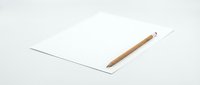 Blank white paper sheet with wooden pencil on neutral background, suitable for design mockups, stationery concepts, and creative projects.