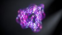 Glowing neon abstract energy form with vibrant purple and pink light trails, perfect for technology, science, and digital design backgrounds.