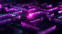 Futuristic abstract background with glowing purple neon lights and particles creating depth effect on dark surface, modern digital art style for tech designs.