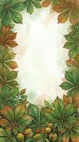Watercolor botanical frame with hand-drawn autumn leaves in green and brown tones, featuring seed pods and foliage arranged on cream background. Isolated design element ready for invitations, greeting cards, posters, and seasonal marketing materials.