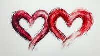 Two red hearts painted with watercolor brush strokes on white background. Romantic love symbol for Valentine's Day cards, wedding invitations and couple designs.