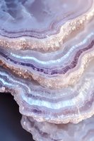 Natural agate crystal macro showing detailed layers in purple and blue tones with golden inclusions, revealing intricate mineral formation patterns.