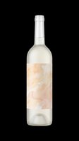 Elegant white wine bottle with pale watercolor label isolated on transparent background, ready for beverage packaging, label design, print-on-demand products, and commercial mockups.