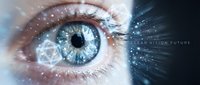 Close-up of human eye with digital technology overlay and light rays. Futuristic vision concept for artificial intelligence and innovation projects.