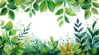 Fresh green leaves and branches create natural frame border on white background, watercolor style botanical elements for spring and summer designs.