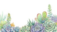 Watercolor succulent plants border frame with eucalyptus leaves on white background for wedding invitations and botanical design projects.