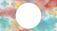 Isolated circular frame with watercolor gradient background featuring geometric tribal patterns, suitable for design projects, social media graphics, and creative compositions.