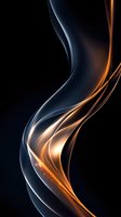 Elegant flowing curves of orange and white light create dynamic abstract waves against black background, conveying motion and energy for modern design projects.