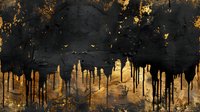 Luxury black and gold abstract background with paint drips effect. Dark textured surface with metallic golden splatters and flowing streaks perfect for elegant design projects.