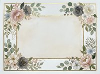 Vintage floral frame with roses, peonies, and greenery on cream background. Elegant botanical border with gold accents for invitations, cards, and wedding designs.