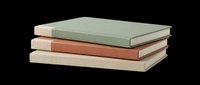Stack of three hardcover books in muted green, rust, and cream tones, isolated on transparent background. Ready for design use on t-shirts, clipart, stickers, print-on-demand products, and sublimation projects.