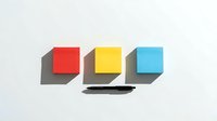 Colorful geometric cubes with shadows in red, yellow, and cyan arranged in a row on white background, suitable for graphic design and web projects.
