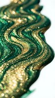 Flowing green and gold glitter creates mesmerizing waves with sparkling bokeh lights. Luxury abstract background for festive designs and elegant decorations.