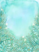 Turquoise watercolor background with ornamental botanical borders featuring gold leaf accents and decorative foliage frames. Isolated design on transparent background, ready for invitations, greeting cards, posters, and web graphics.