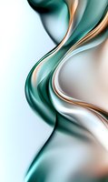Flowing abstract waves in emerald green, copper and silver create elegant curved lines against light background, suitable for luxury branding and modern decor.