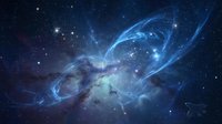 Blue cosmic nebula with swirling gas clouds and bright stars in deep space creating ethereal celestial formation against dark starry background.