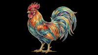 Colorful rooster with ornate feathers isolated on transparent background, ready for T-shirts, stickers, sublimation, print on demand, and clipart design use.