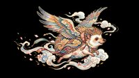 Winged fox with ornate feather details and flowing clouds, isolated on transparent background. Ready for t-shirt design, clipart, stickers, sublimation, and print-on-demand projects.