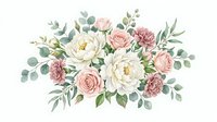 Elegant floral arrangement with soft pink roses, white peonies and eucalyptus leaves on transparent background for wedding invitations and romantic designs.