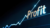 Glowing profit text on rising financial chart line graph showing business growth and success against dark background with blue illumination effect.
