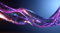 Glowing purple wave with sparkling particles flowing in dark space creates magical atmosphere for abstract backgrounds and motion graphics designs.