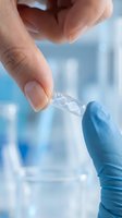 Scientist hands holding DNA double helix model in laboratory for genetic research and biotechnology studies in medical science facility.