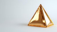 Golden metallic pyramid shape on light background, geometric minimal design element with reflective surface and clean edges for luxury branding and modern decor.