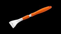 Orange and white ice scraper with ergonomic handle, isolated on transparent background. Great for stickers, clipart, print on demand, and t-shirt design use.
