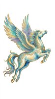 Ornate winged horse with gold and turquoise accents, isolated on transparent background. Ready for t-shirts, stickers, clipart, sublimation, and print-on-demand designs.